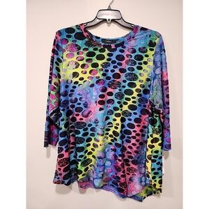 Calessa NWT Blouse Womens 2X Plus Size Long Sleeve Tie-died Polka Dot‎ Top New